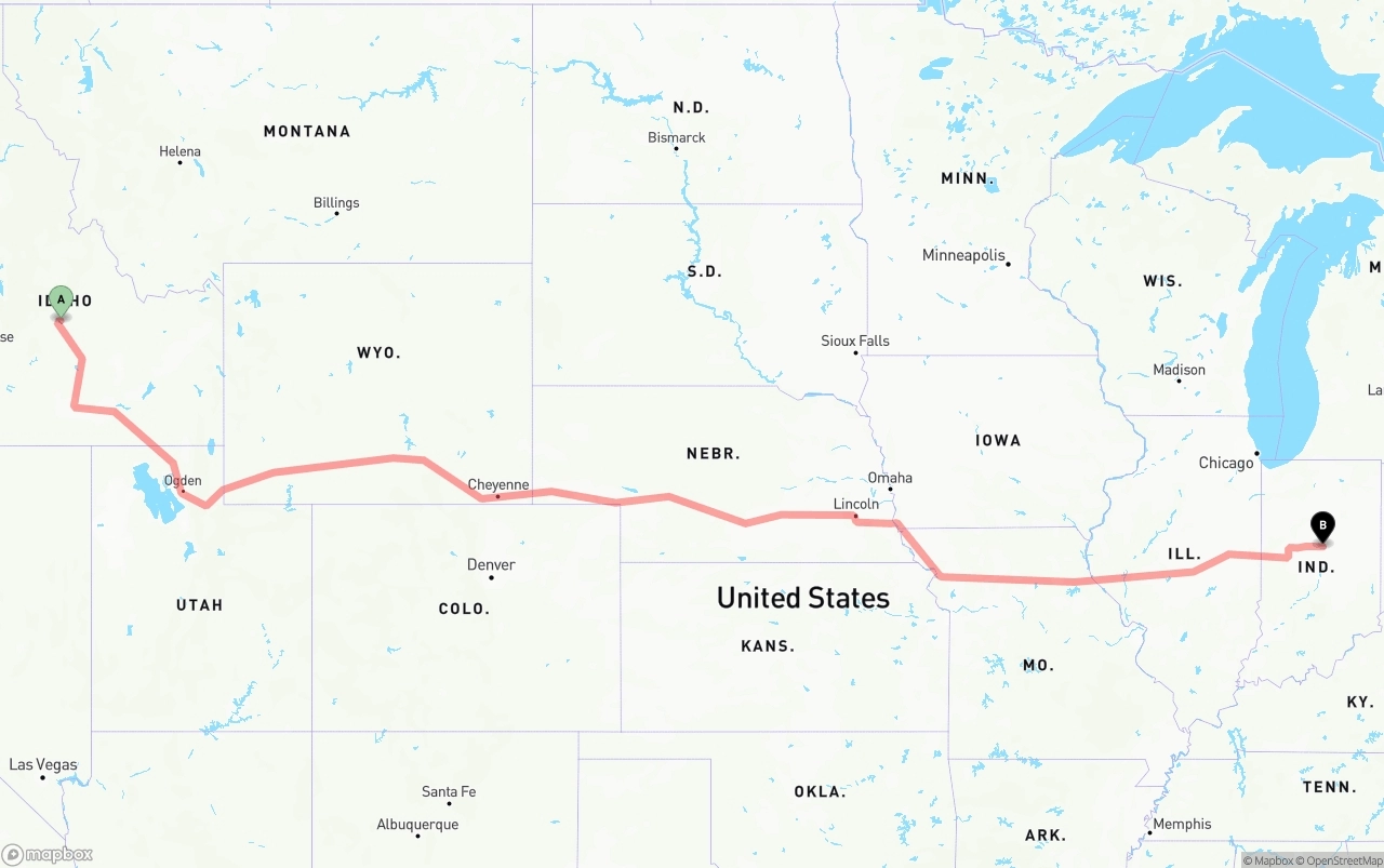 Shipping route from Idaho to Indiana