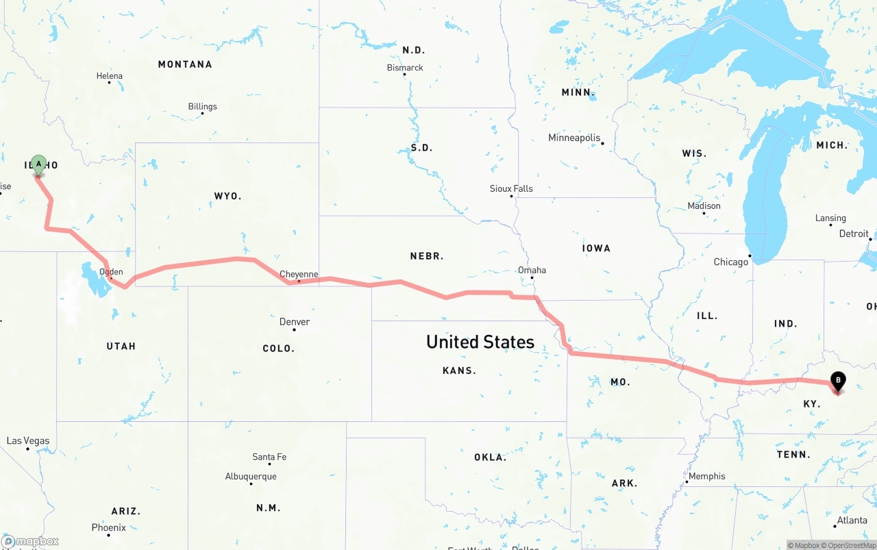 Shipping route from Idaho to Kentucky