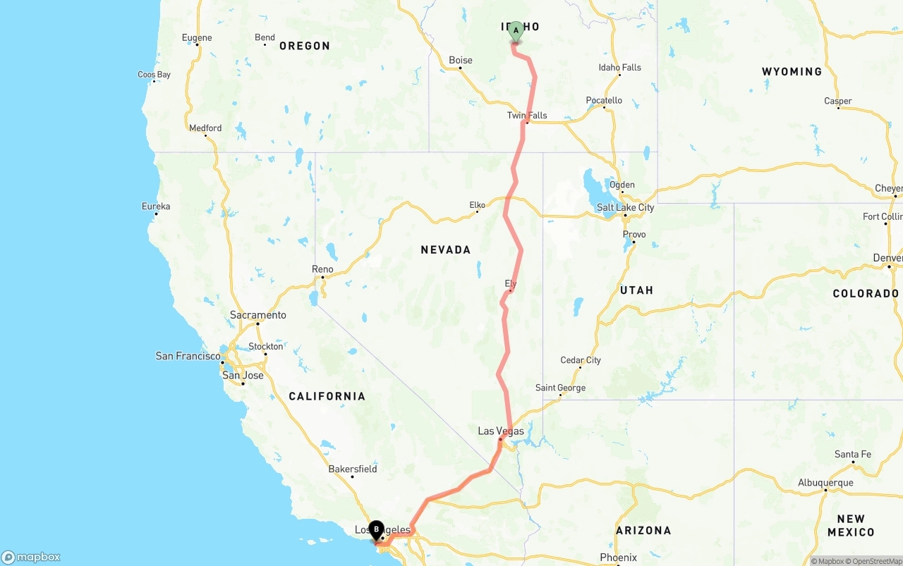 Shipping route from Idaho to Los Angeles International Airport