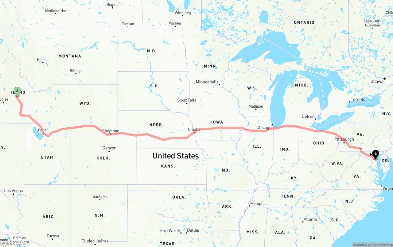 Shipping route from Idaho to Maryland
