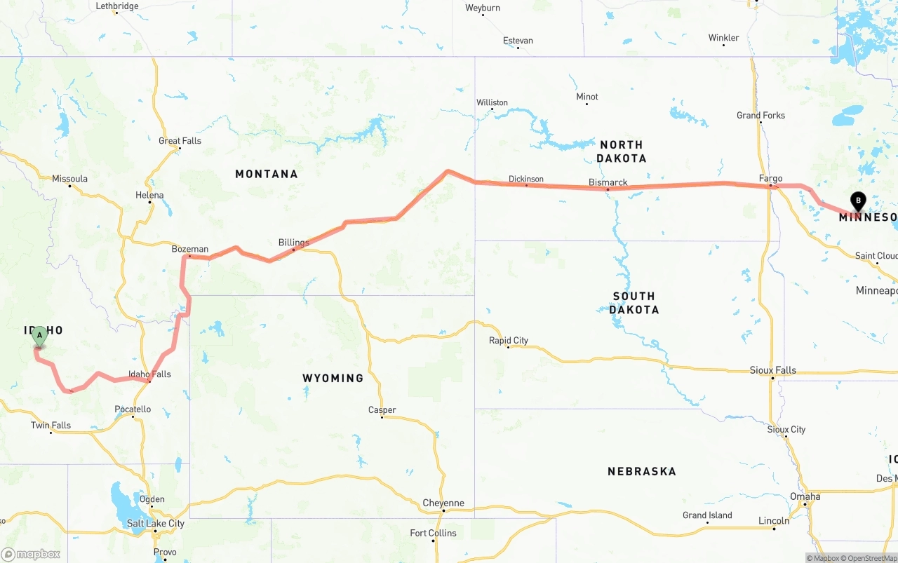 Shipping route from Idaho to Minnesota