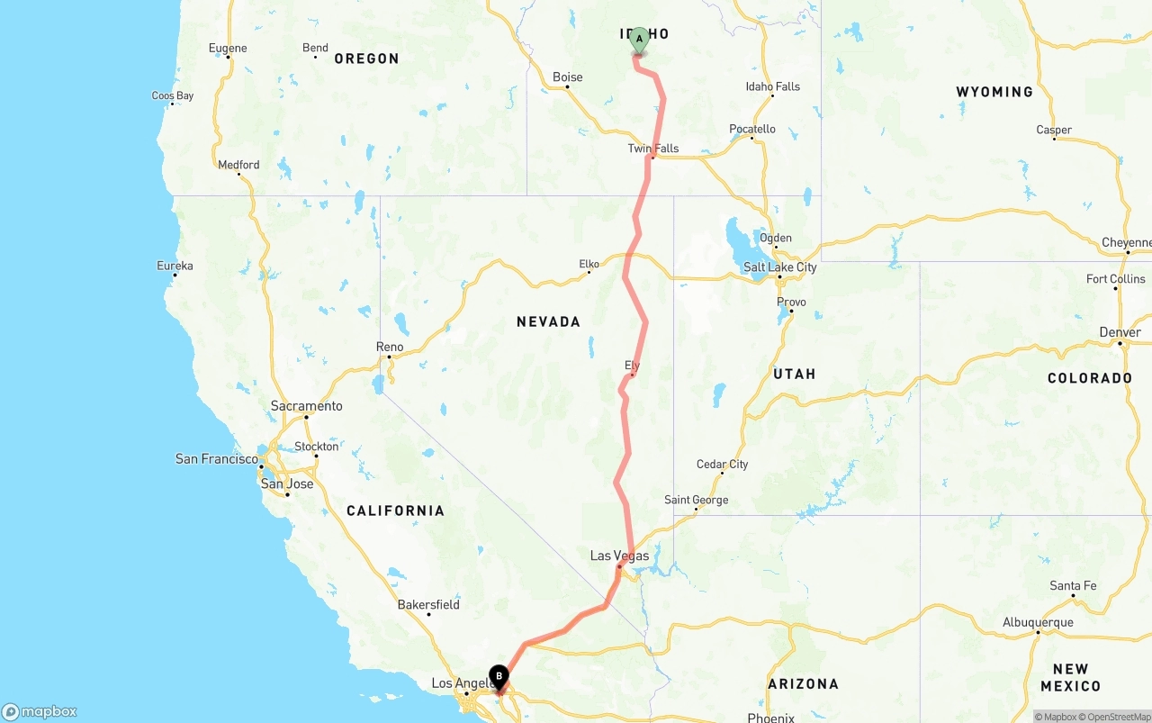 Shipping route from Idaho to Ontario International Airport