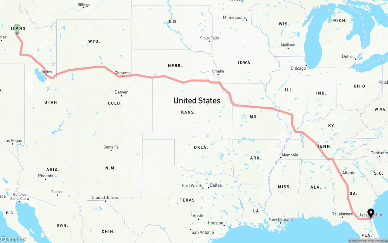 Shipping route from Idaho to Port of Jacksonville