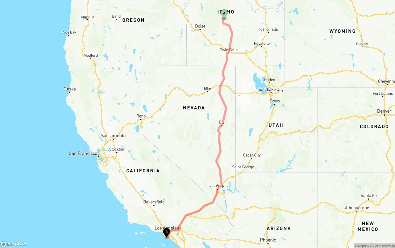 Shipping route from Idaho to Port of Los Angeles
