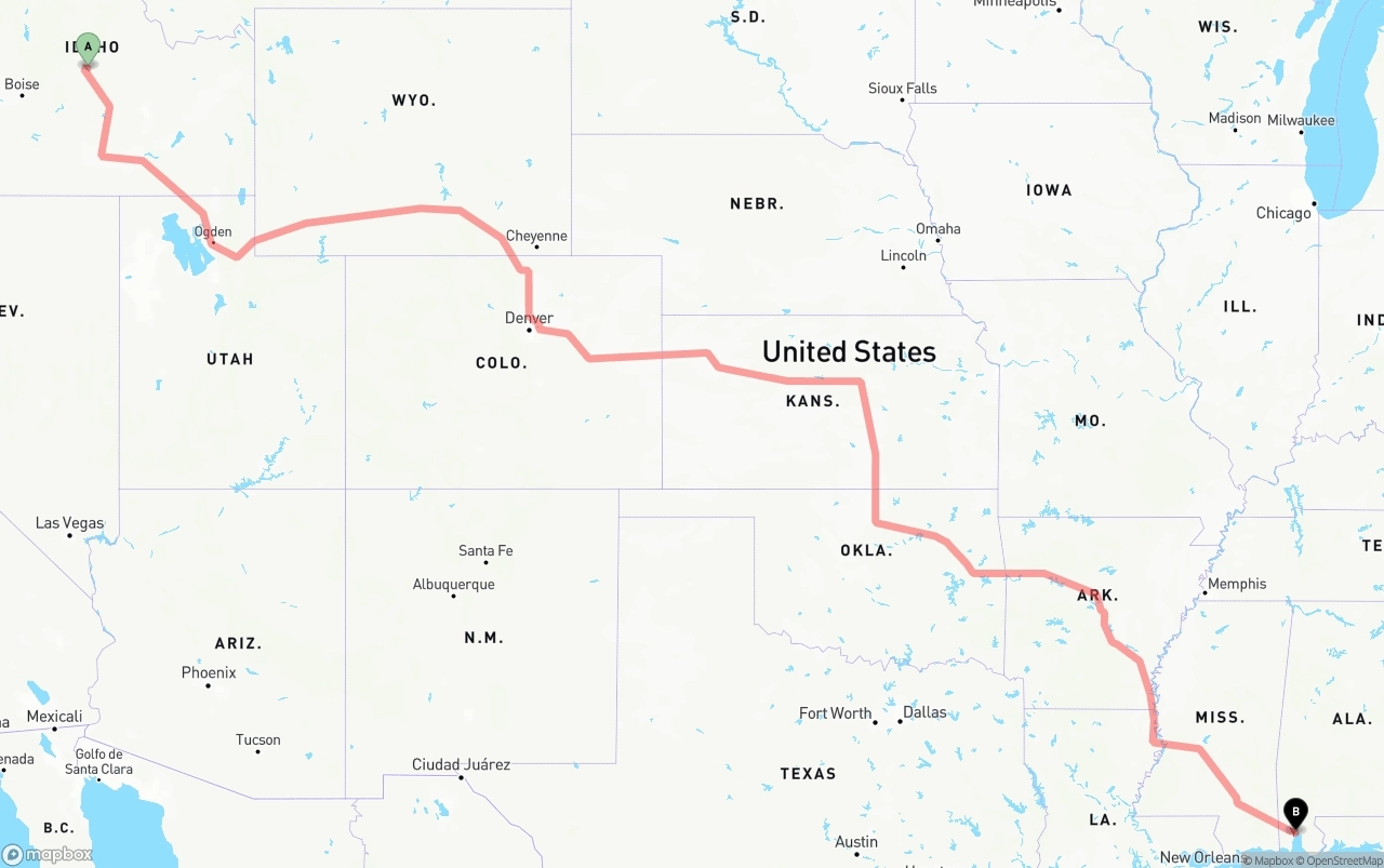 Shipping route from Idaho to Port of Mobile