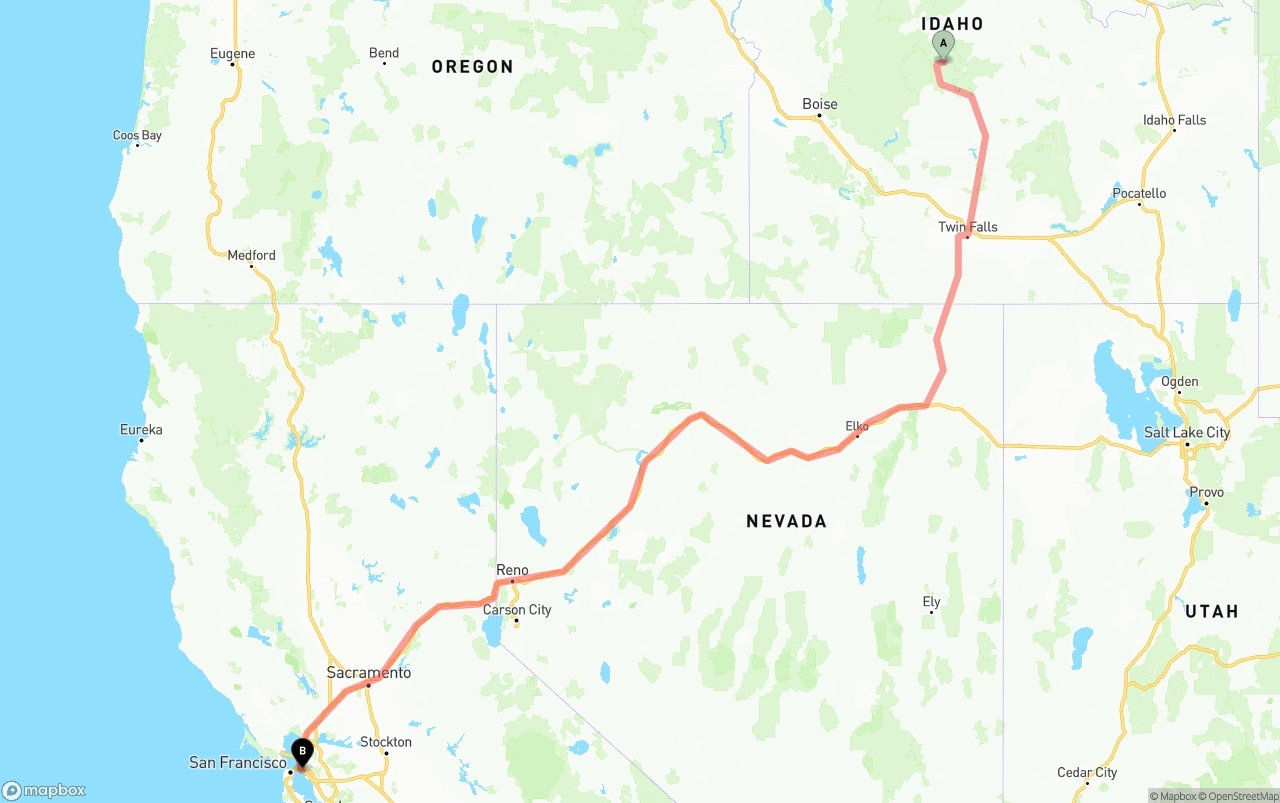 Shipping route from Idaho to Port of Oakland
