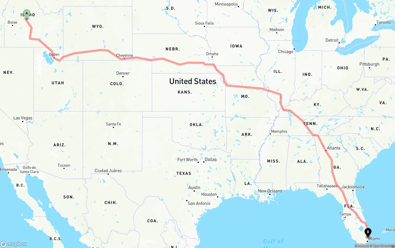 Shipping route from Idaho to Port of Port Everglades