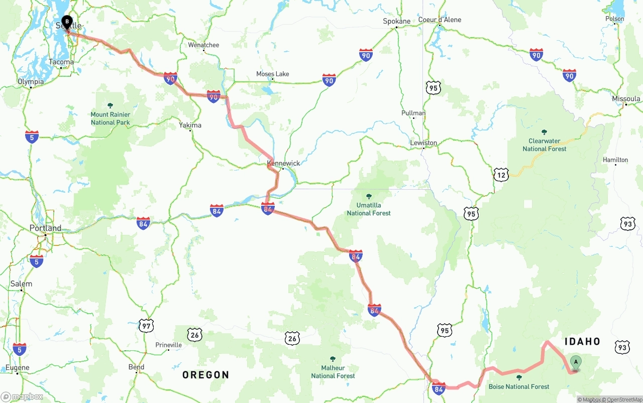 Shipping route from Idaho to Port of Seattle