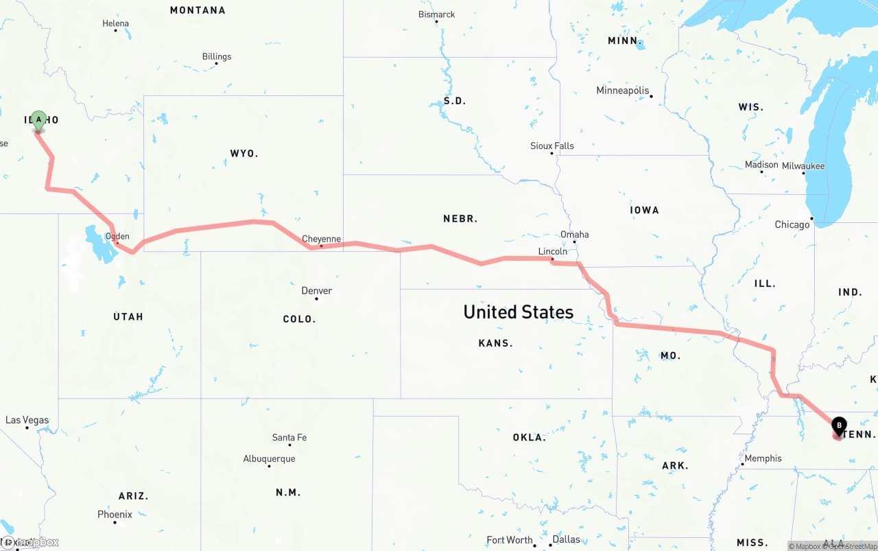 Shipping route from Idaho to Tennessee