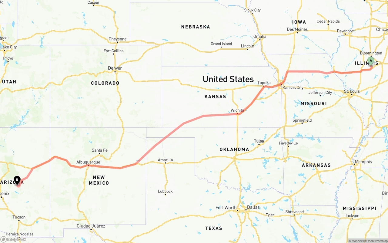 Shipping route from Illinois to Arizona