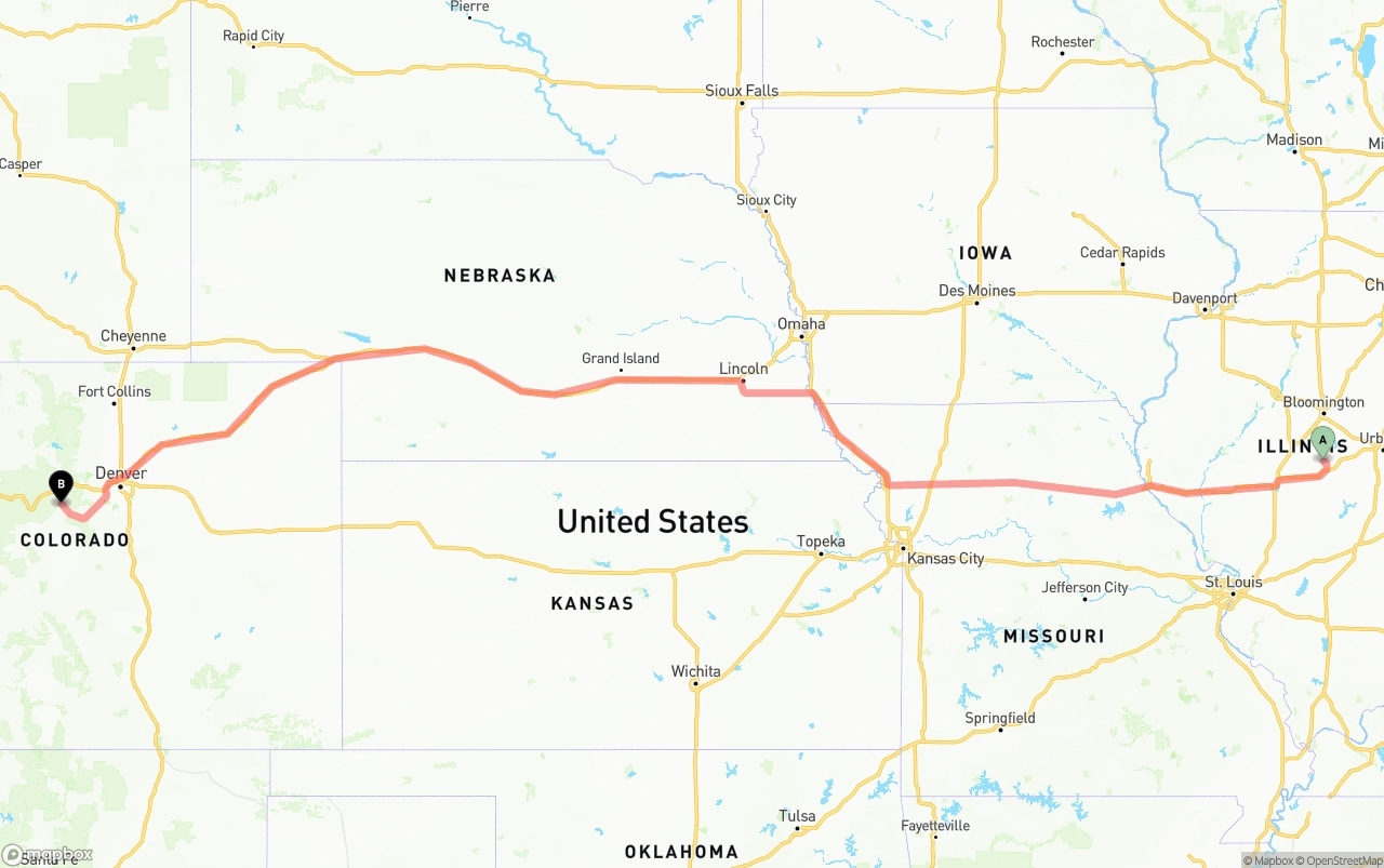 Shipping route from Illinois to Colorado