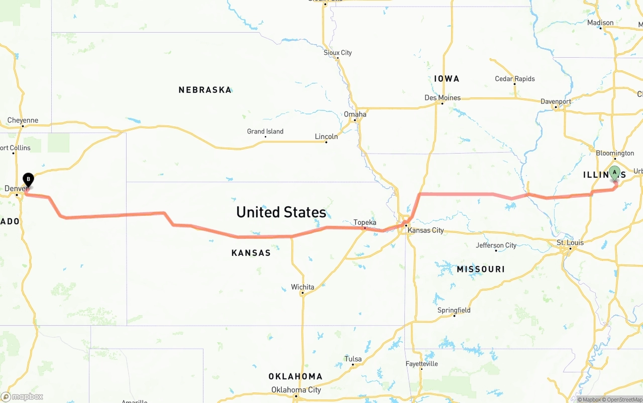 Shipping route from Illinois to Denver International Airport