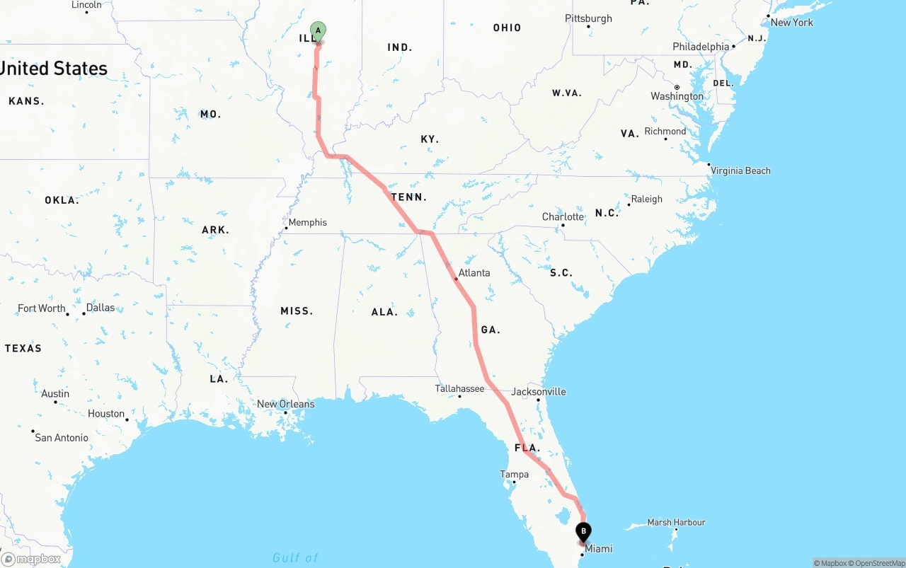 Shipping route from Illinois to Fort Lauderdale-Hollywood International Airport