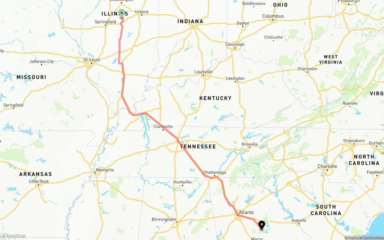 Shipping route from Illinois to Georgia