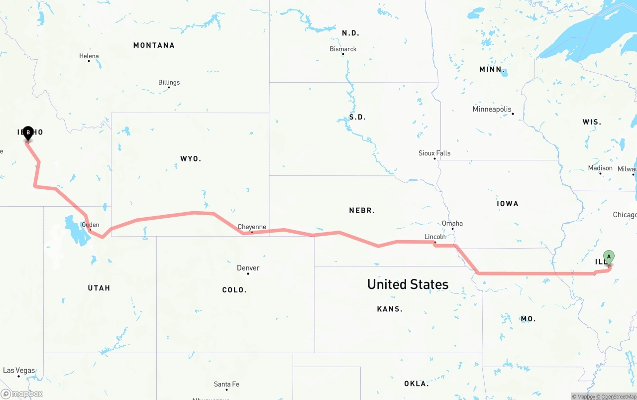 Shipping route from Illinois to Idaho