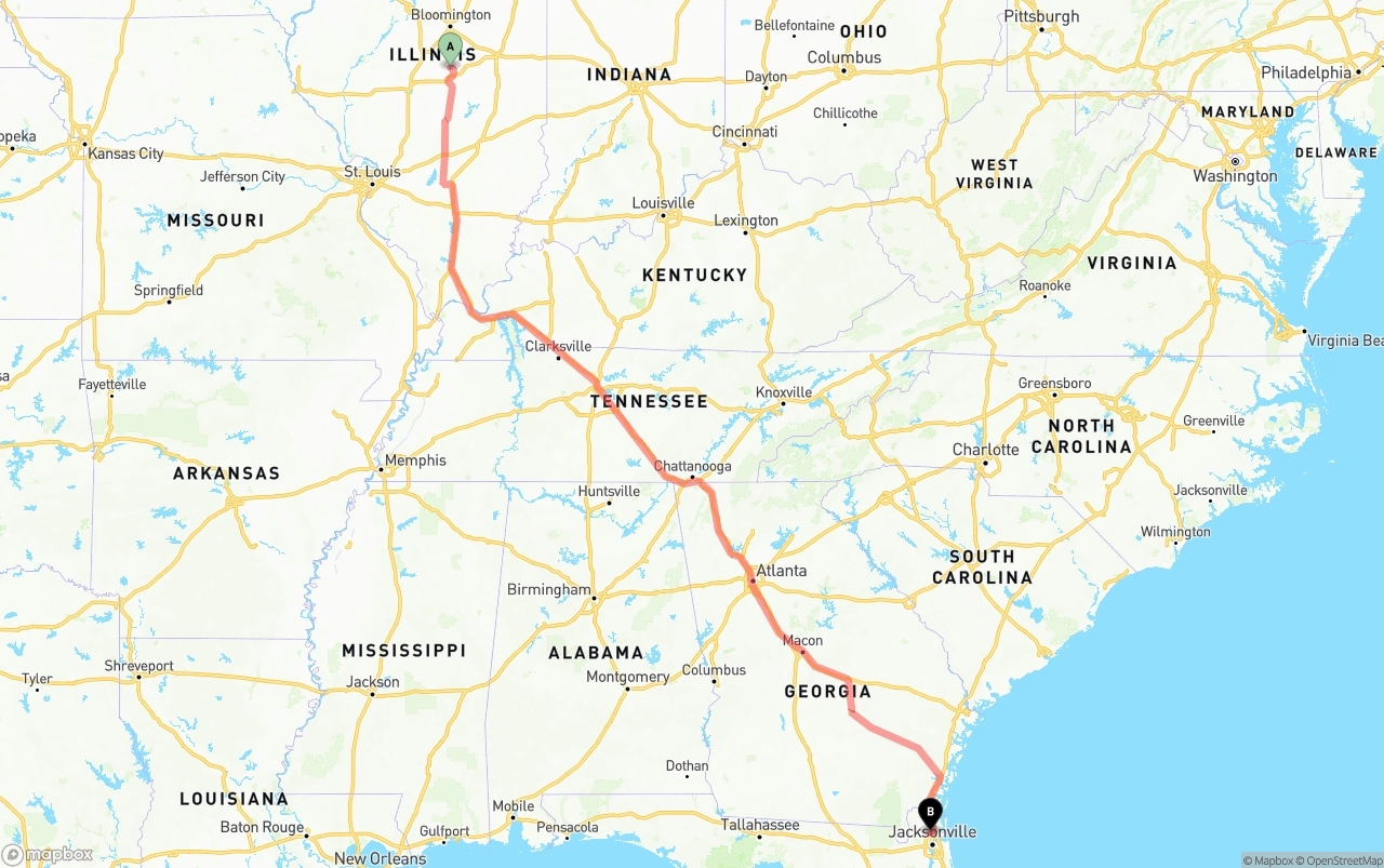 Shipping route from Illinois to Jacksonville International Airport