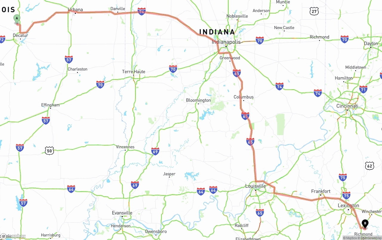 Shipping route from Illinois to Kentucky