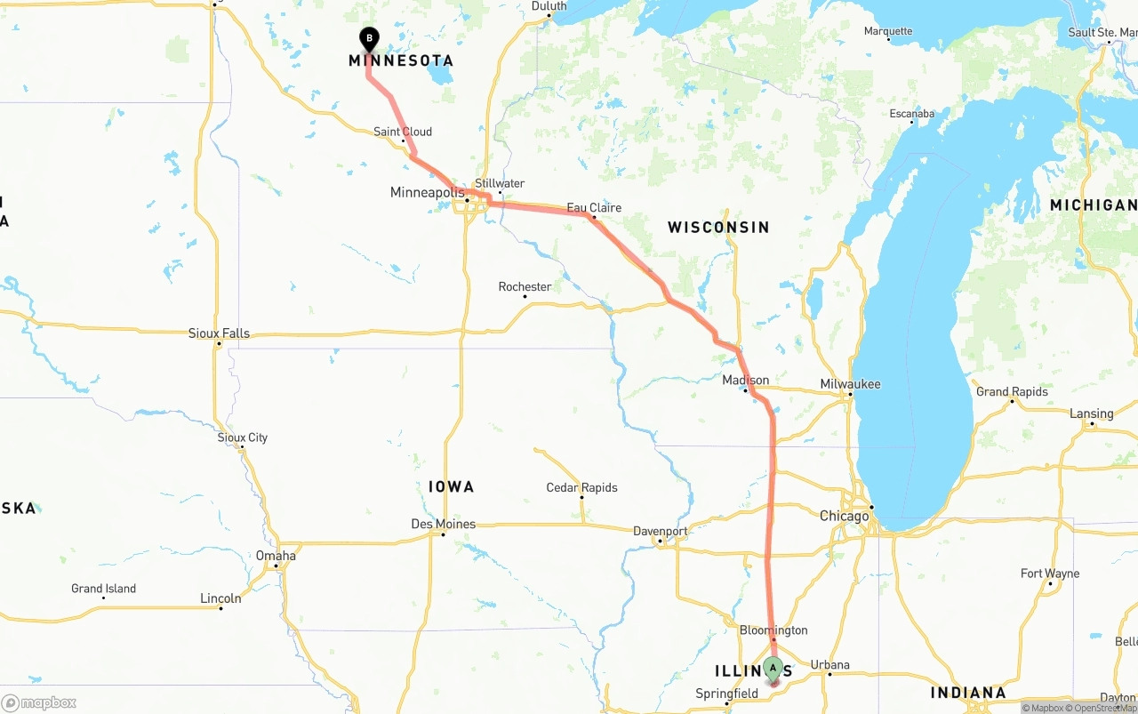 Shipping route from Illinois to Minnesota