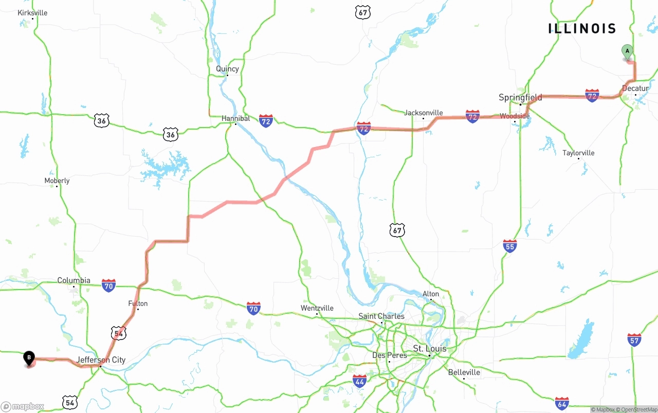 Shipping route from Illinois to Missouri