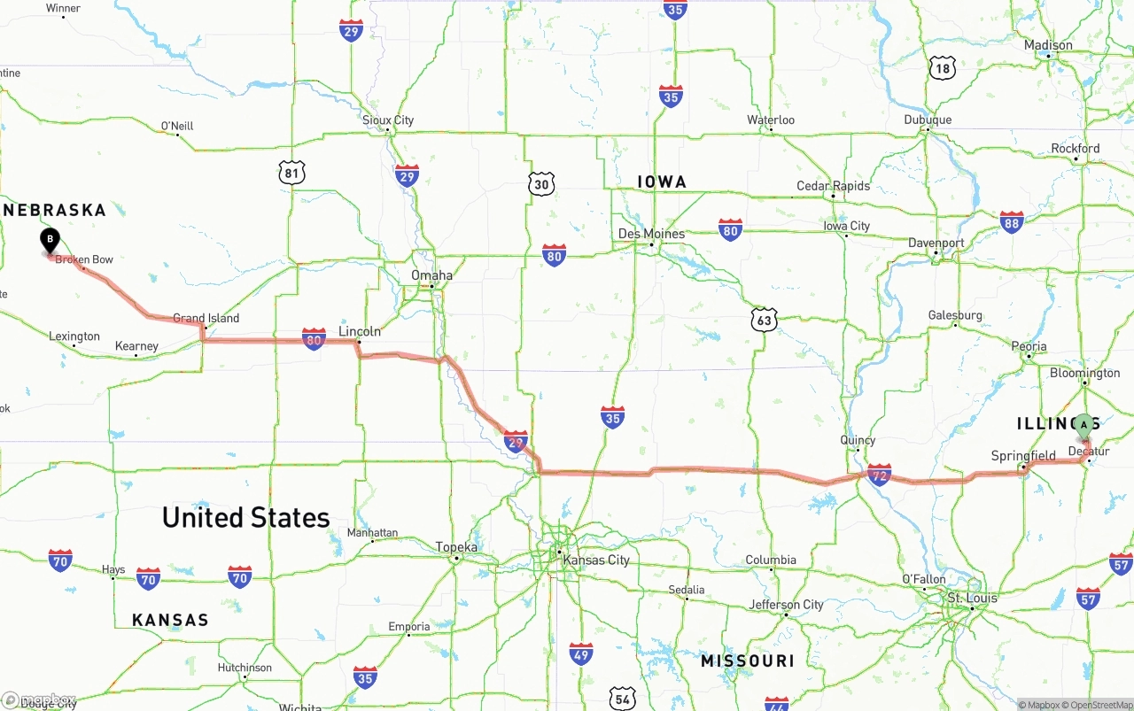 Shipping route from Illinois to Nebraska
