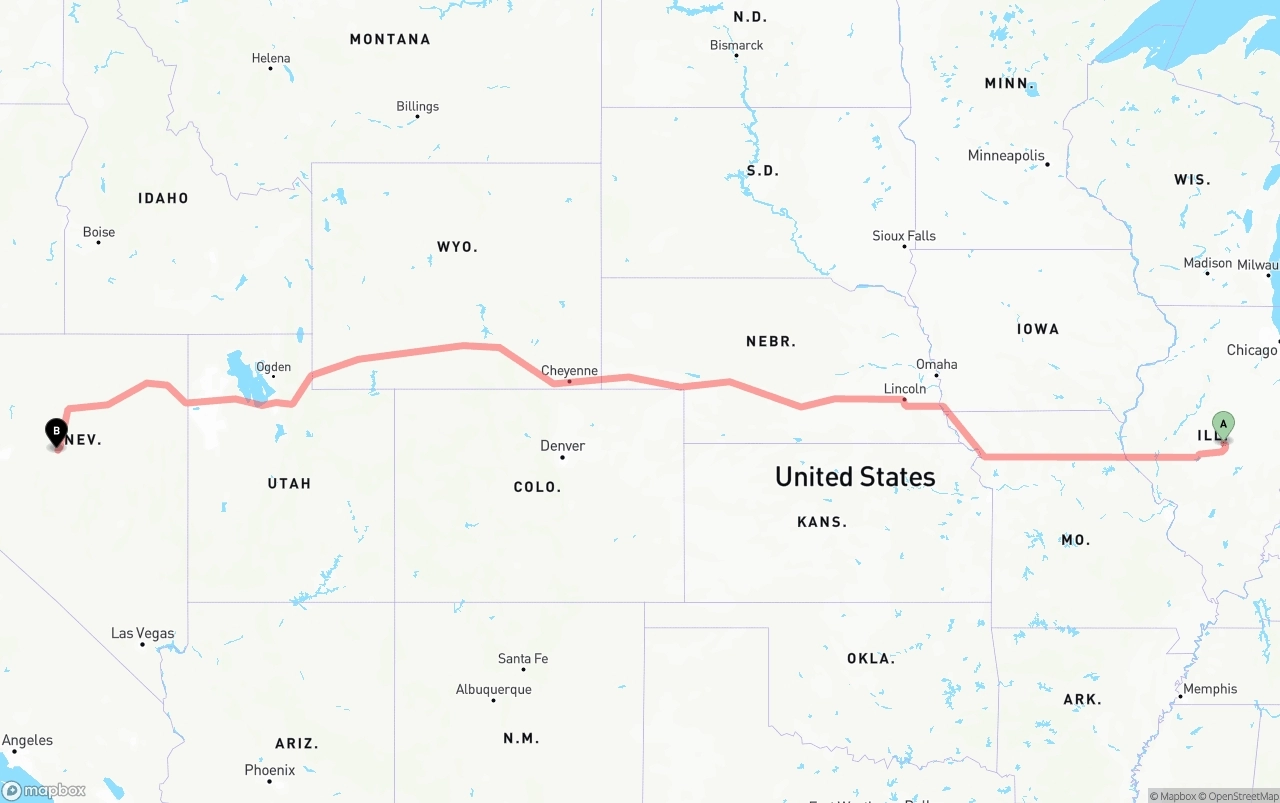 Shipping route from Illinois to Nevada