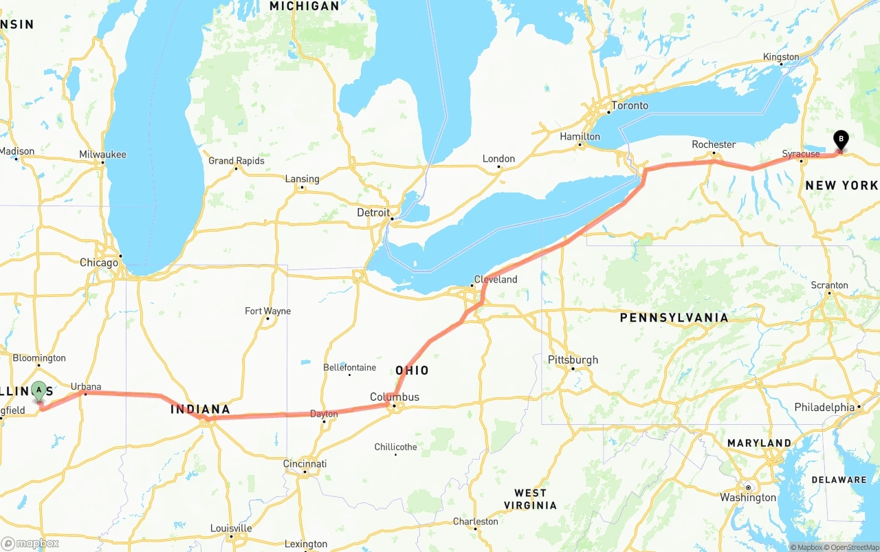 Shipping route from Illinois to New York