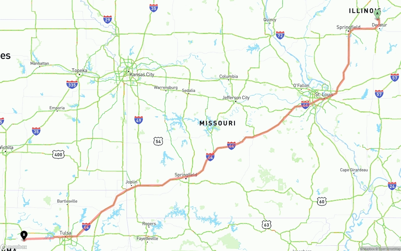 Shipping route from Illinois to Oklahoma
