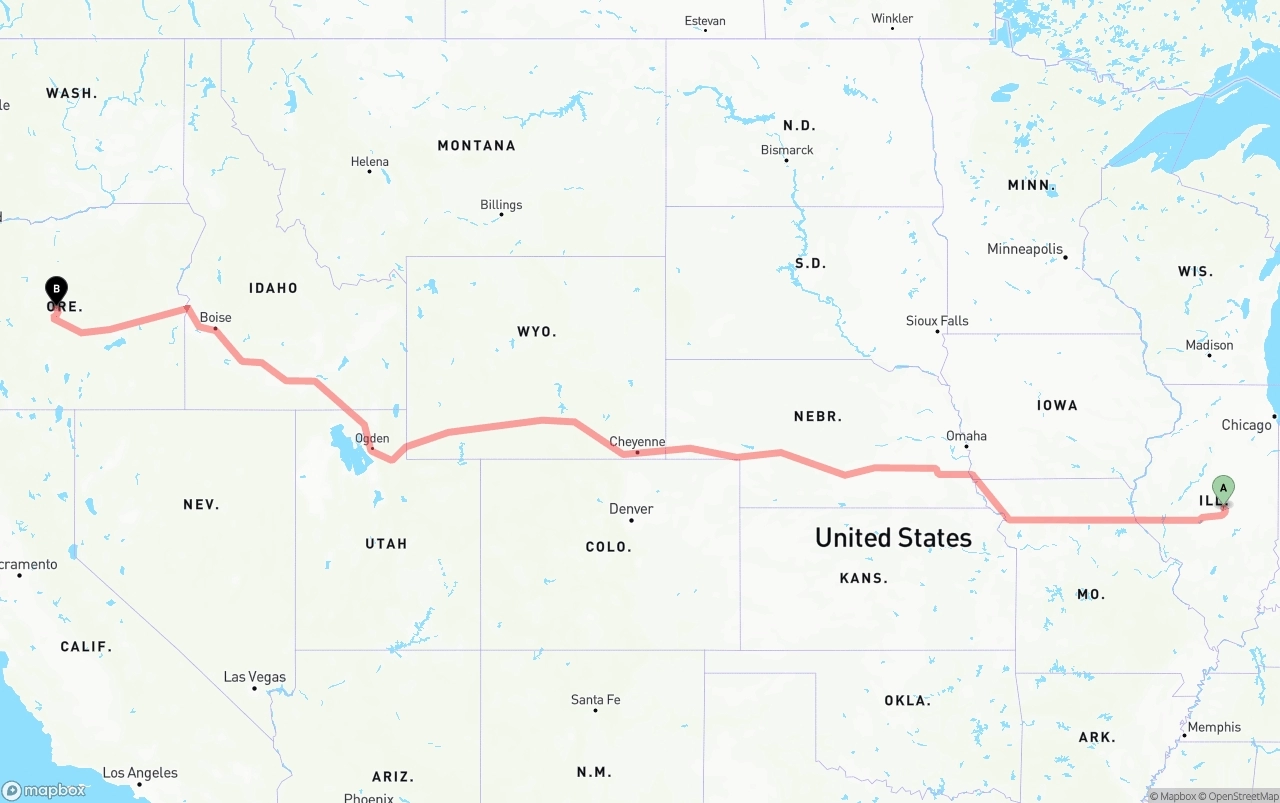 Shipping route from Illinois to Oregon