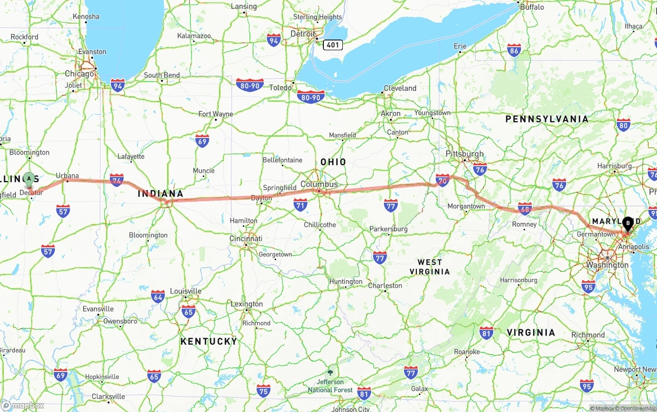 Shipping route from Illinois to Port of Baltimore