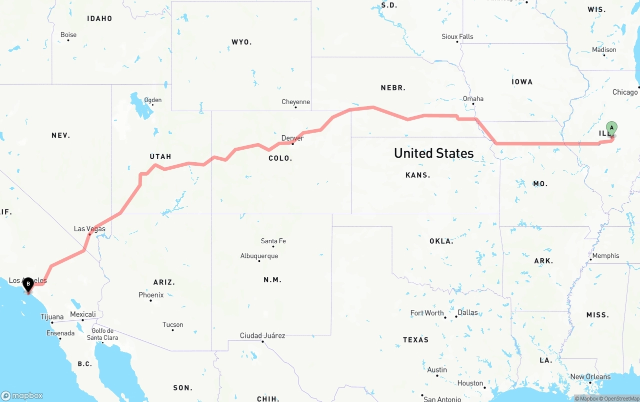 Shipping route from Illinois to Port of Long Beach