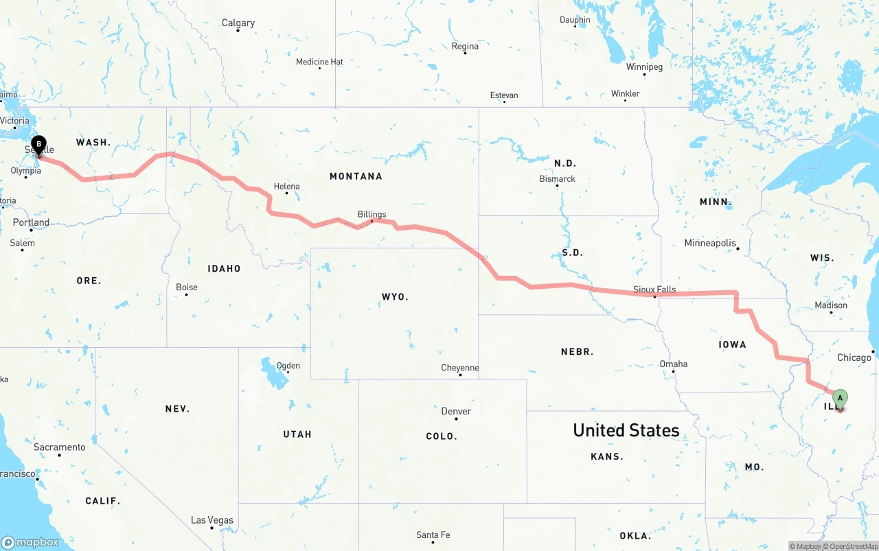 Shipping route from Illinois to Port of Seattle