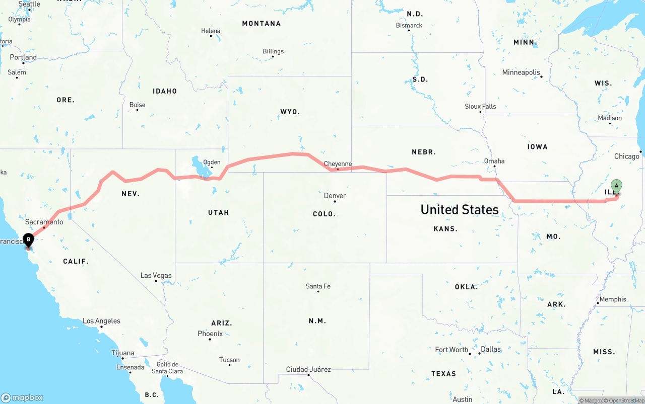 Shipping route from Illinois to San Francisco International Airport