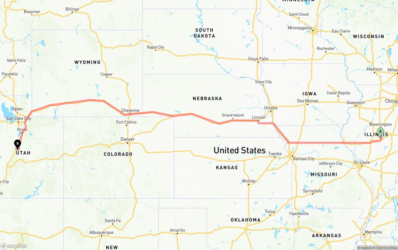 Shipping route from Illinois to Utah