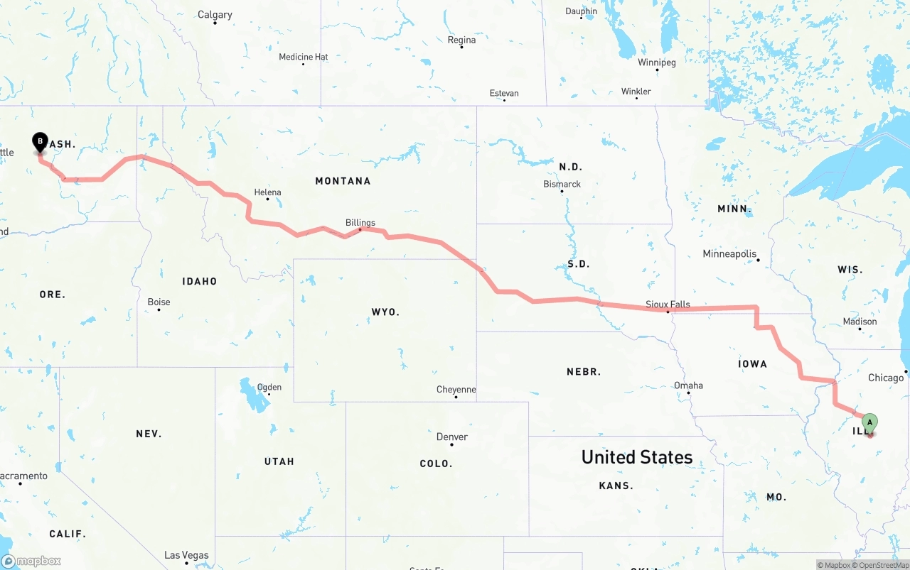 Shipping route from Illinois to Washington