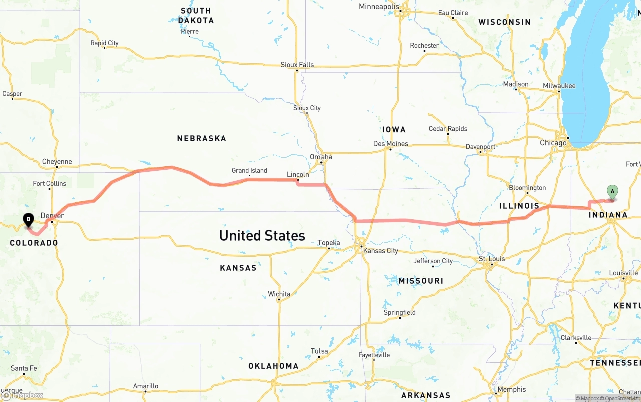 Shipping route from Indiana to Colorado