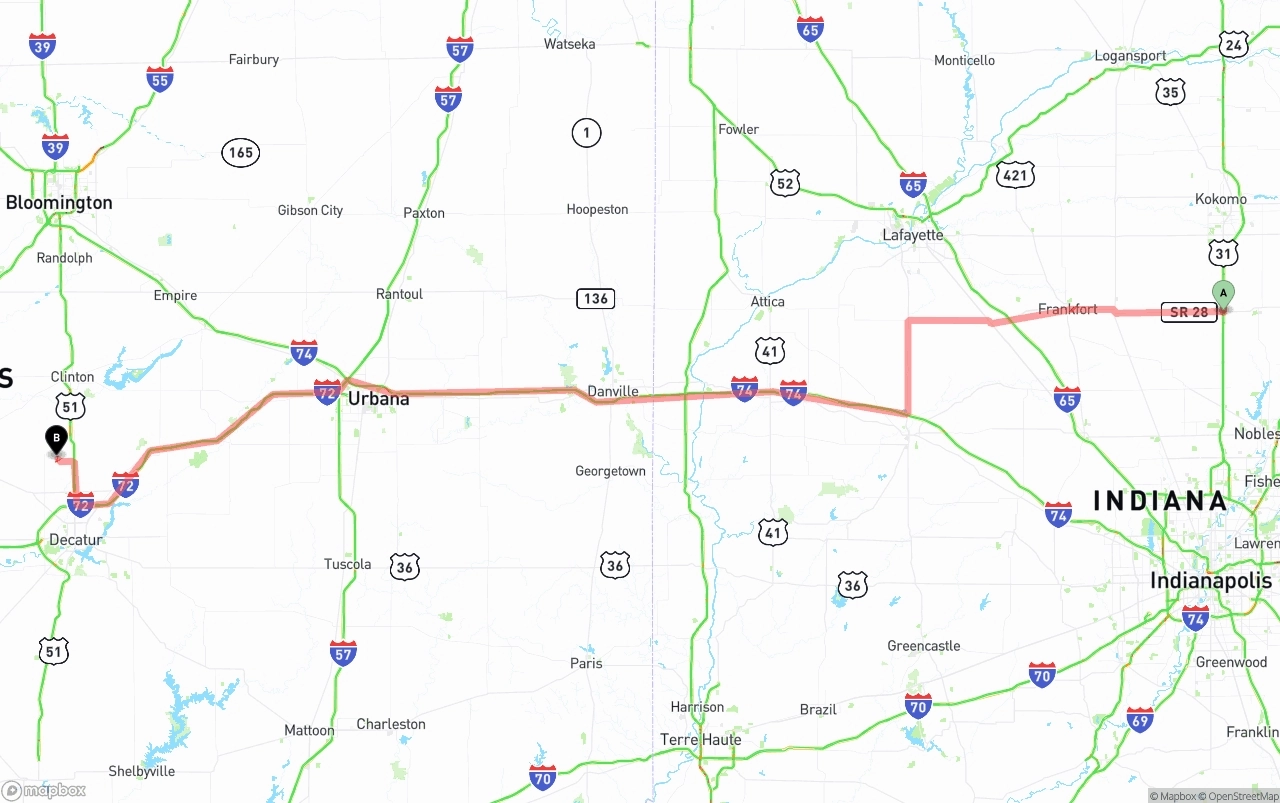 Shipping route from Indiana to Illinois
