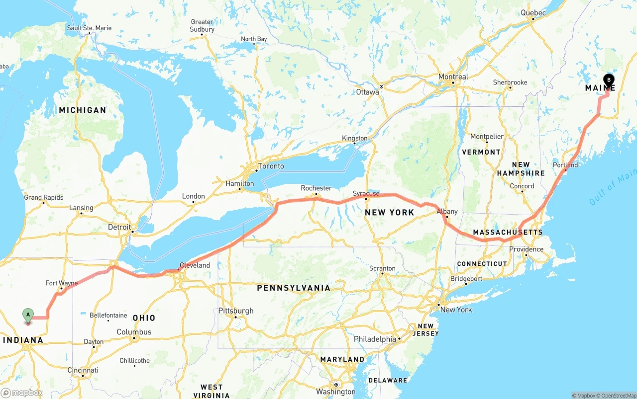 Shipping route from Indiana to Maine