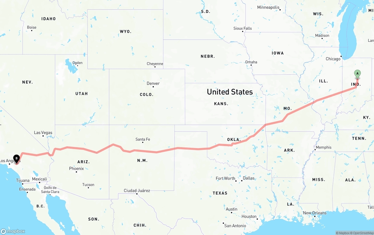 Shipping route from Indiana to Ontario International Airport