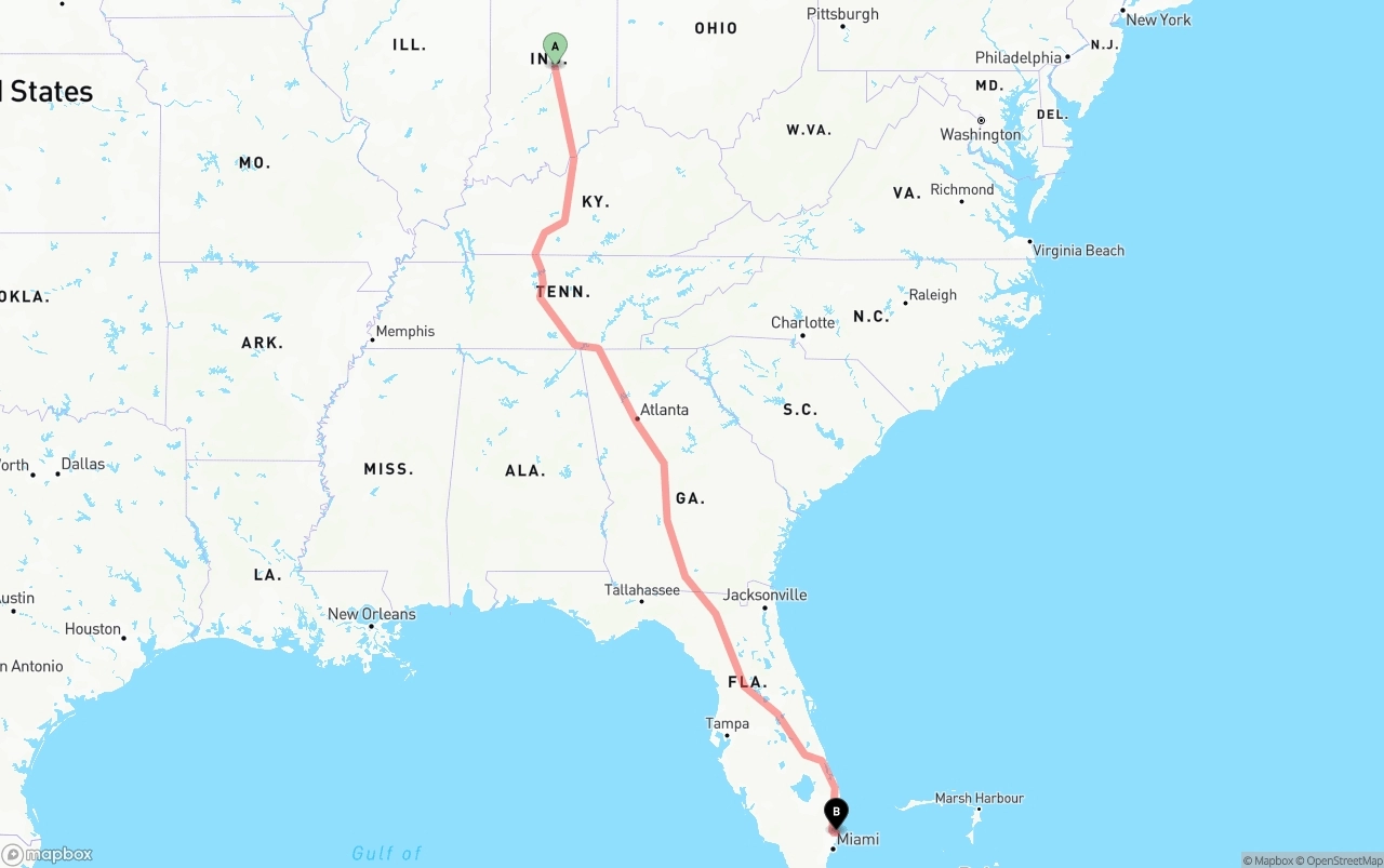 Shipping route from Indianapolis to Port of Port Everglades