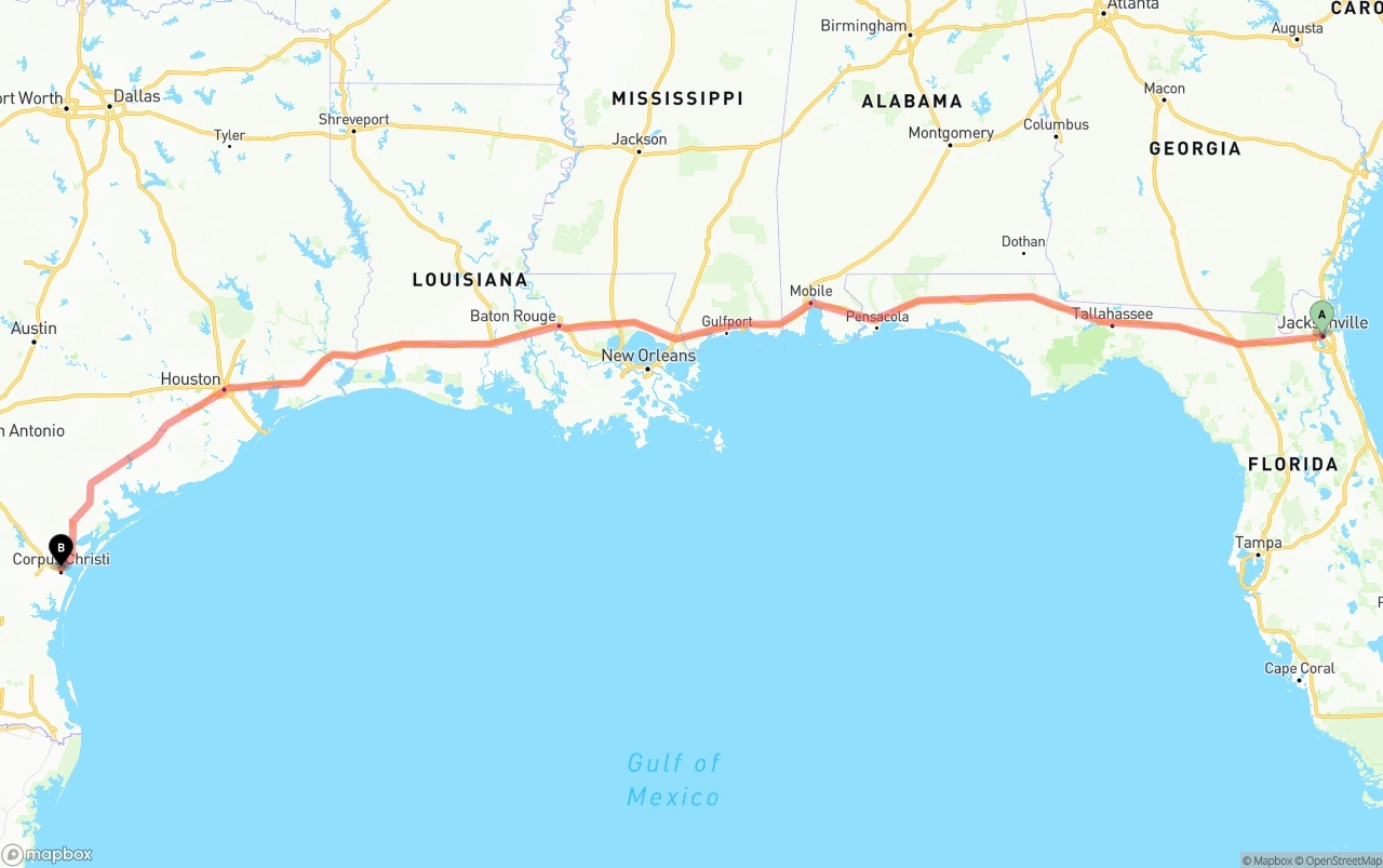 Shipping route from Jacksonville to Corpus Christi