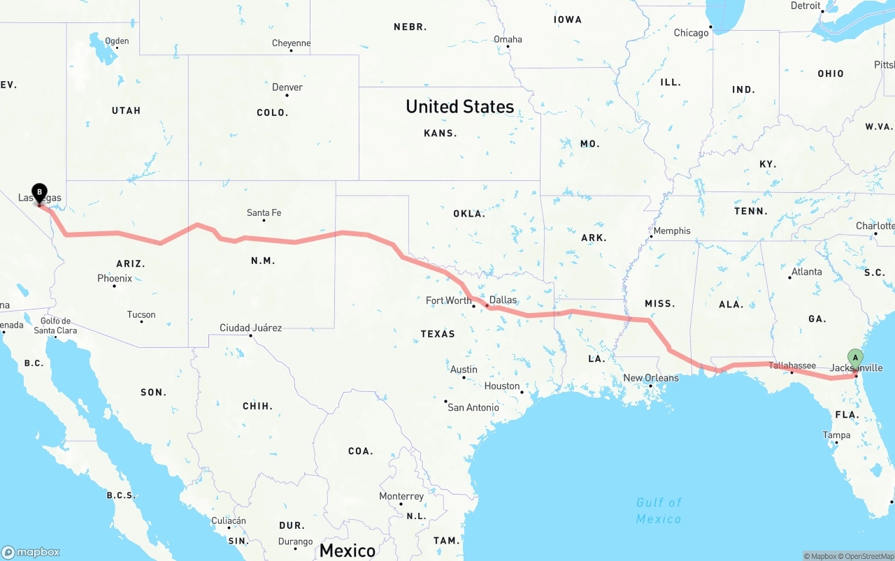 Shipping route from Jacksonville International Airport to Las Vegas