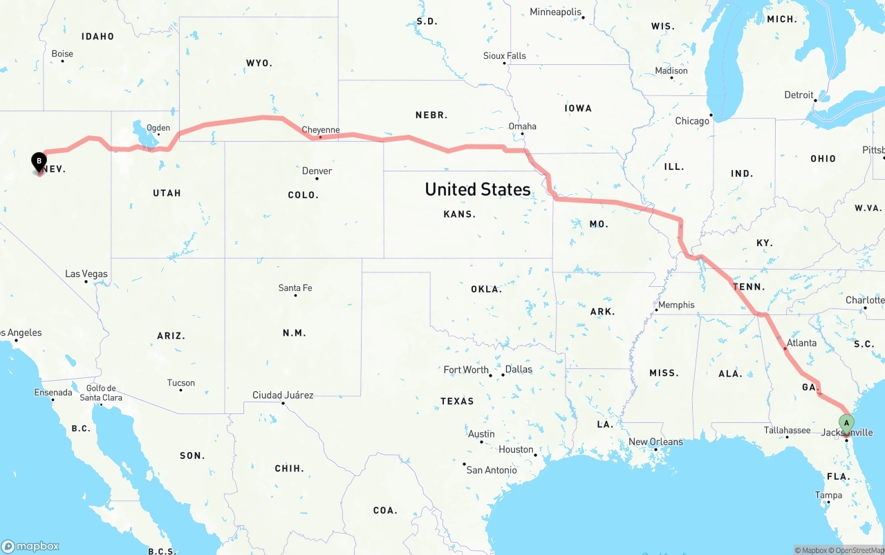 Shipping route from Jacksonville International Airport to Nevada