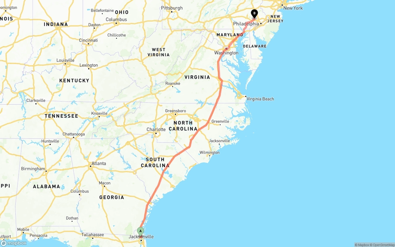 Shipping route from Jacksonville International Airport to Phoenix