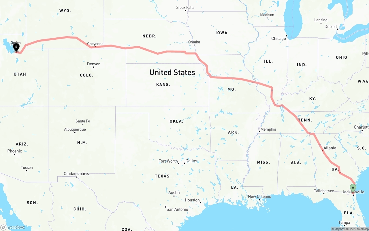 Shipping route from Jacksonville International Airport to Salt Lake City