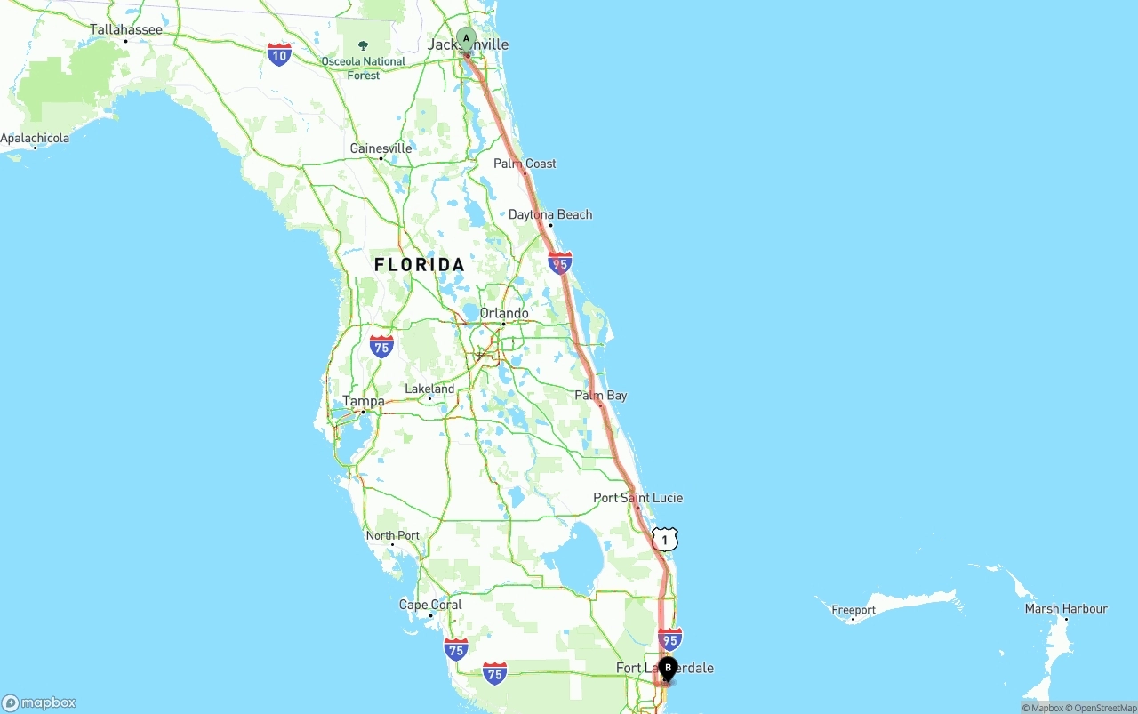 Shipping route from Jacksonville to Port of Port Everglades