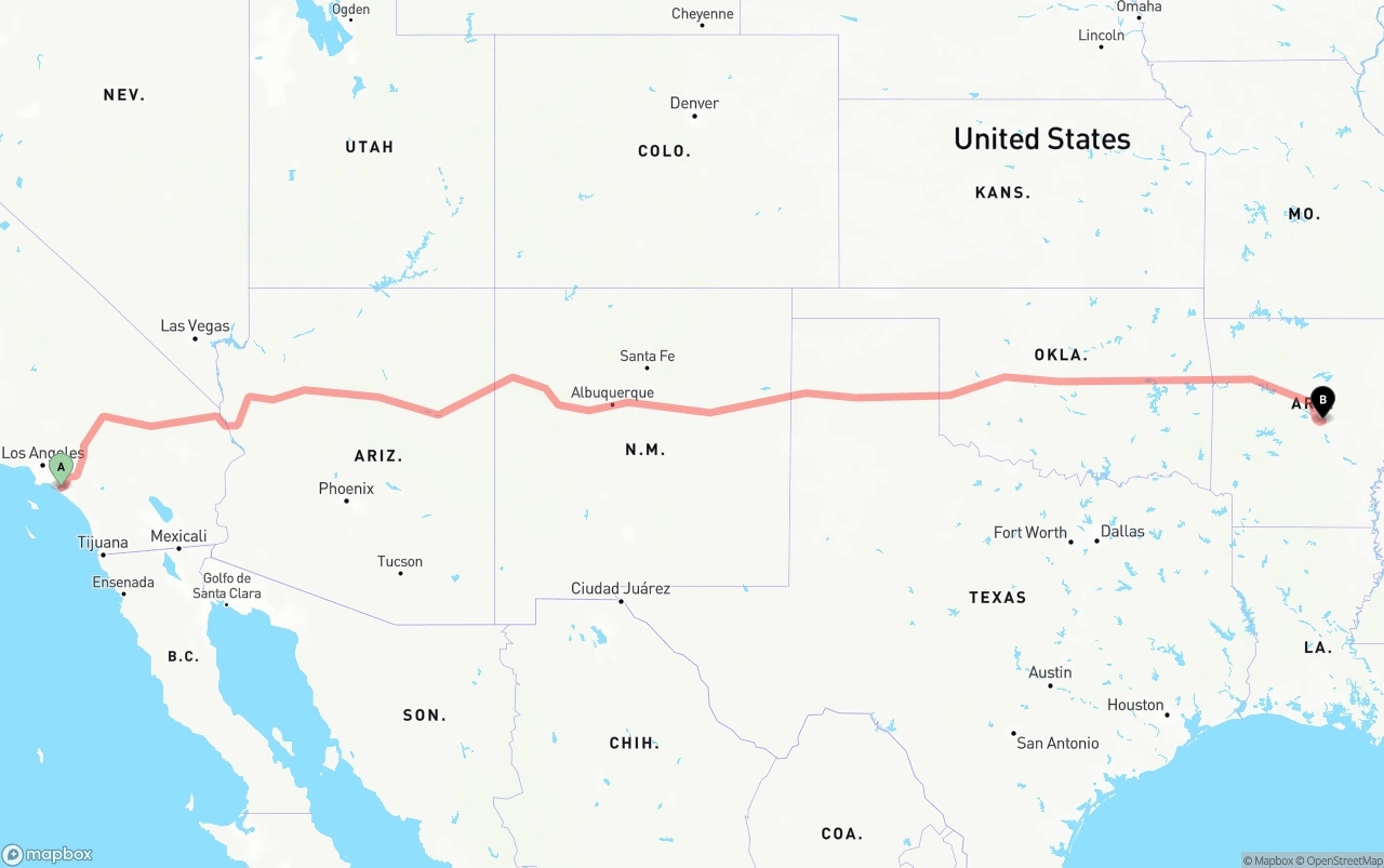 Shipping route from John Wayne Airport — Orange County to Arkansas