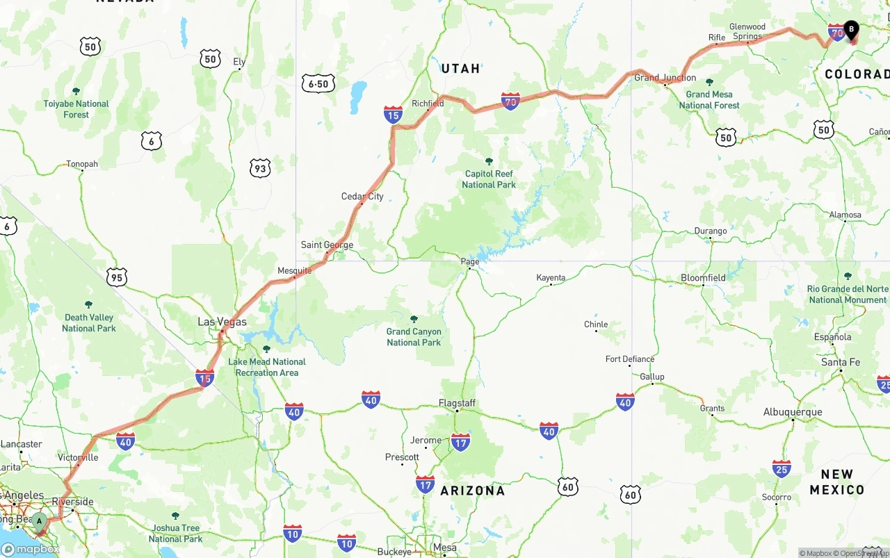 Shipping route from John Wayne Airport — Orange County to Colorado