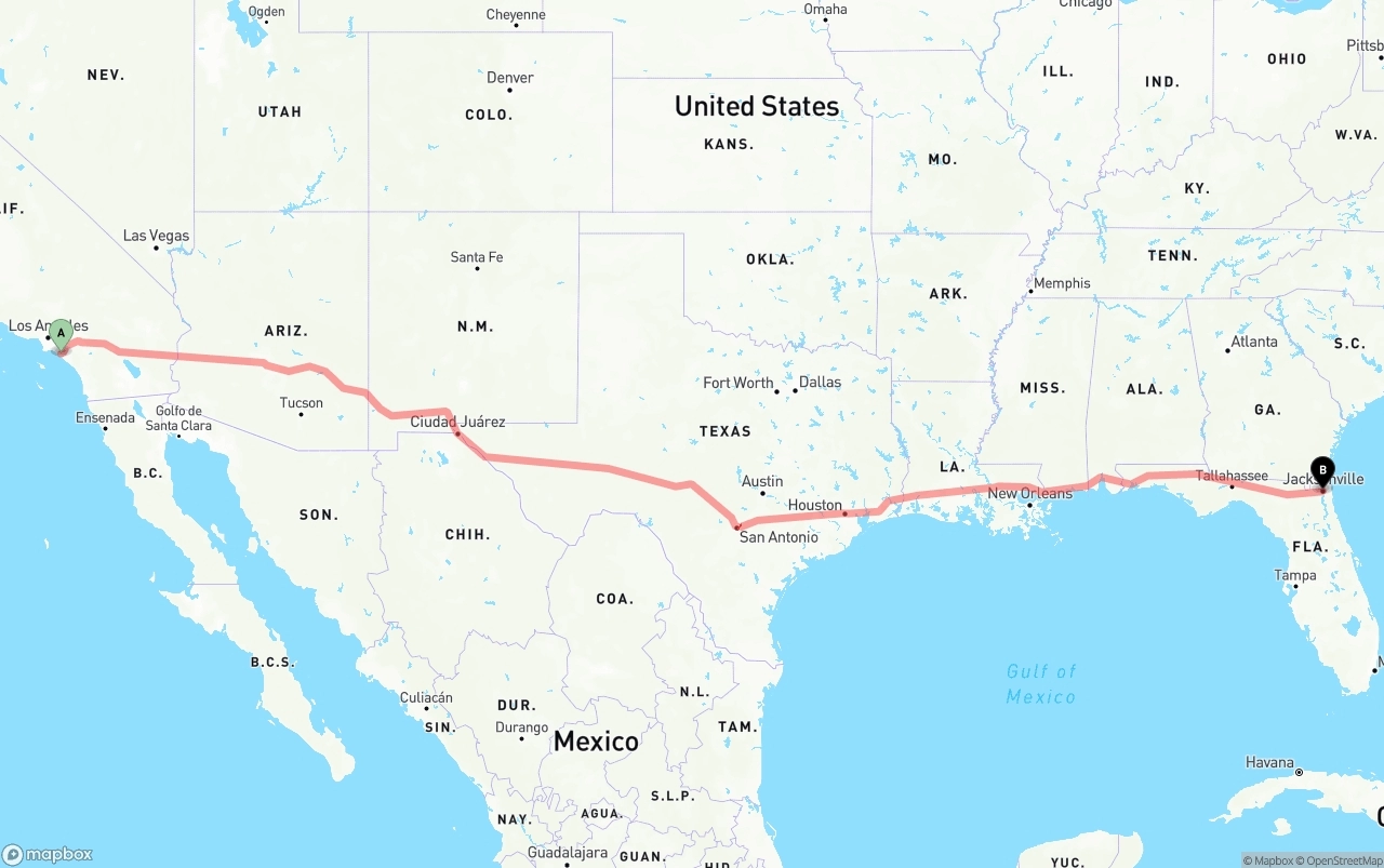 Shipping route from John Wayne Airport — Orange County to Jacksonville