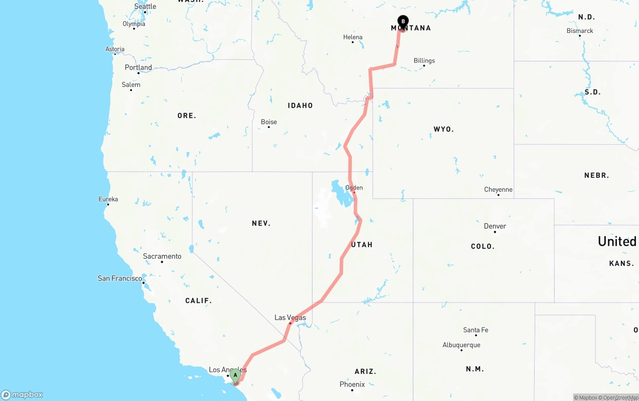 Shipping route from John Wayne Airport — Orange County to Montana