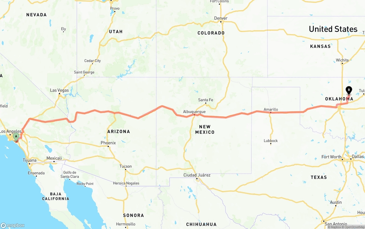 Shipping route from John Wayne Airport — Orange County to Oklahoma